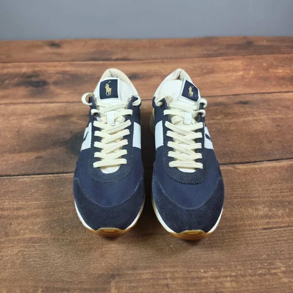 Polo Ralph Lauren Train 85 Sneakers Mens Navy Cream Size 11 Suede Canvas Low Top